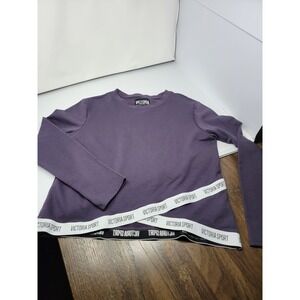 Victoria's Secret Oversized Sz M Boxy Cropped Crew Neck Sweatshirt Purple Fleece